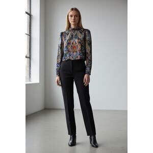 Rachel Zoe Satin Paisley Print Long Sleeve High Neck Blouse Size L NWT Multi